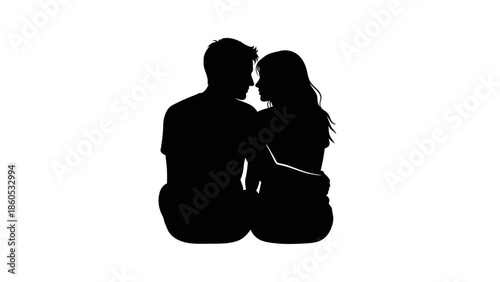 Silhouette of Couple Sitting Together Intimately.
