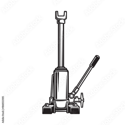 Hydraulic floor jack lifting device for vehicle maintenance and repair tasks.