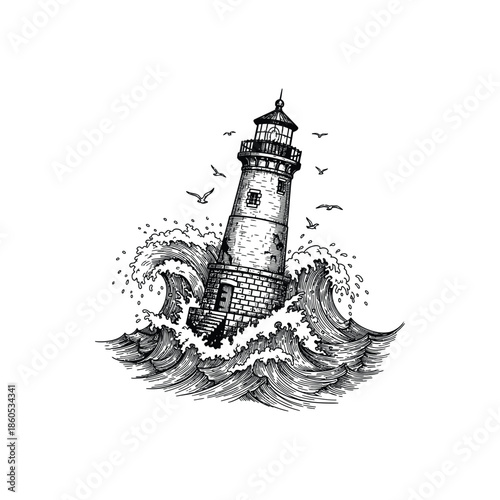Lighthouse Standing Tall Amid Grinding Waves.