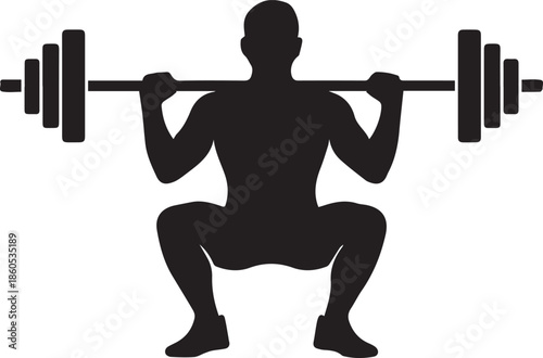 Squat with barbell vector icon