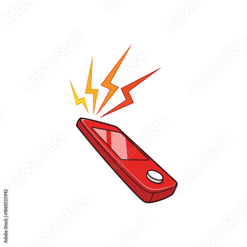 Red Voltage Tester Device with Sparks Illustration.
