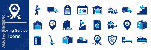 Moving Service Icon Set Logistics, Relocation, Delivery and Transport Flat Icons