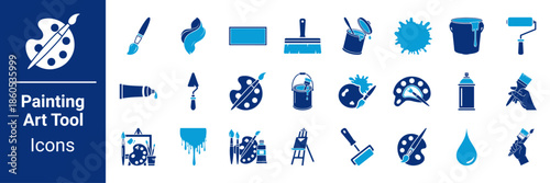 Painting and Art Tool Icon Set Brush, Palette, Paint Bucket and Creative Design Icons