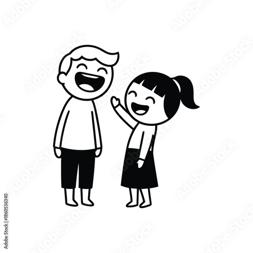 Two Cartoon People Laughing Together Happily.