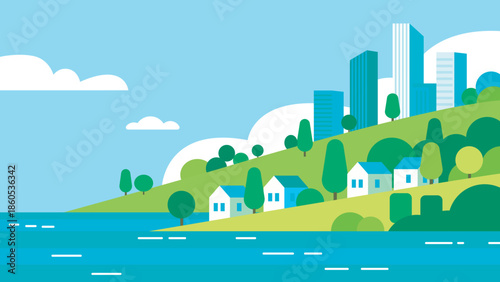 Coastal town with skyline