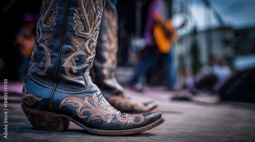 custom made wallpaper toronto digitalCowboy boots are worn by a musician during a performance at an outdoor concert in a city park and the stage is visible in the background