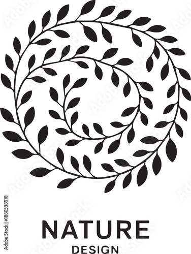 nature botanical spiral icon leaf wreath logo for identity