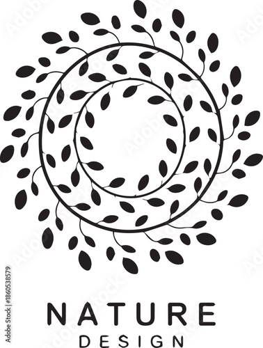 title: nature leafy spiral emblem circular vine badge design