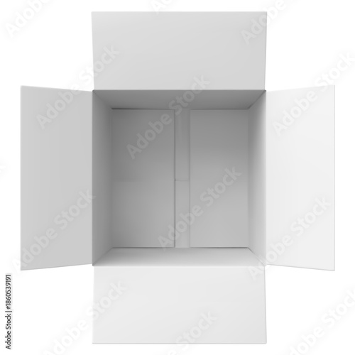 3D open cardboard empty box view from above, realistic white carton parcel template cargo delivery package vector mockup