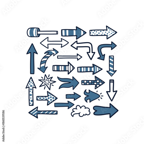 Doodle Arrows Collection Showing Multiple Direction Indicators.