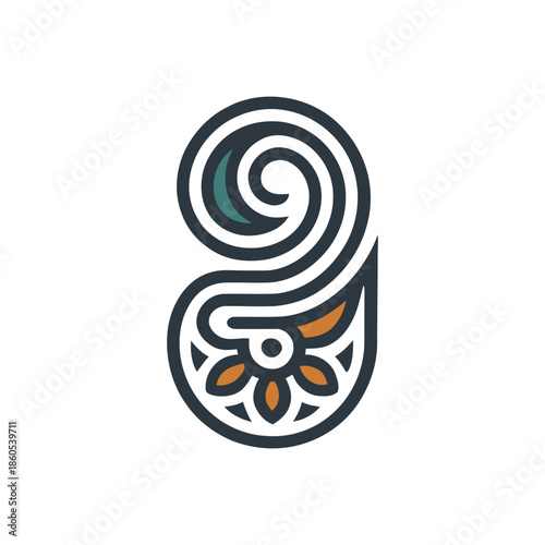 Decorative stylized number nine with floral pattern.