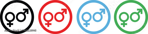 Gender symbols icons set showing male female equality diversity inclusion concepts in black red blue and green colors