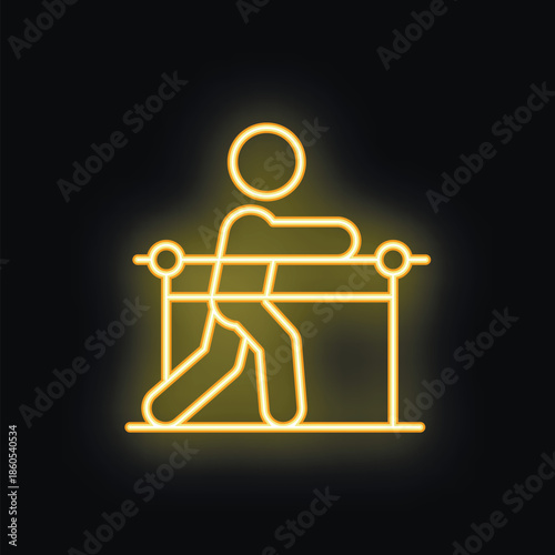 Neon sign representing a patient walking using parallel bars during a rehabilitation session, for medical communication purposes