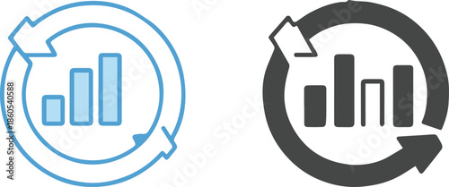 analytics data chart icon set showing growth metrics and refresh