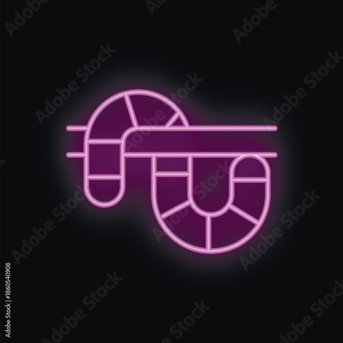 Purple neon icon of worm crawling on branch, glowing bright on black background