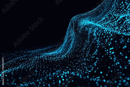 Abstract Digital Wave: A mesmerizing display of abstract digital particles form a fluid, undulating wave against a dark background, evoking a sense of data flow and the vastness of the digital world.