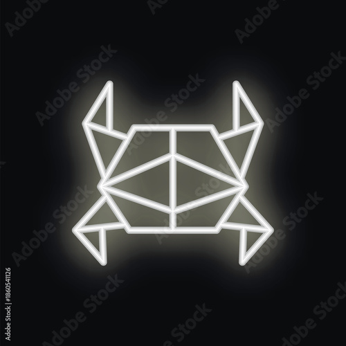 White neon geometric crab is glowing on black background
