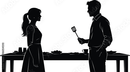 Couple in conflict over divorce papers at a table