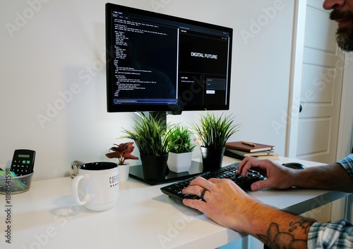 Older Office Worker AI Vibe Coding in Home Office