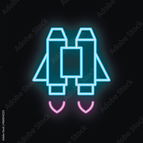 Neon binoculars are flying up in the night sky like a rocket, leaving a pink trail