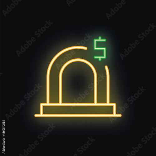 Glowing neon icon representing the concept of bank vault security and wealth protection