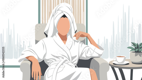 Modern vector illustration of woman relaxing at luxury spa, wellness, self-care, and premium beauty lifestyle concept ideal for health branding