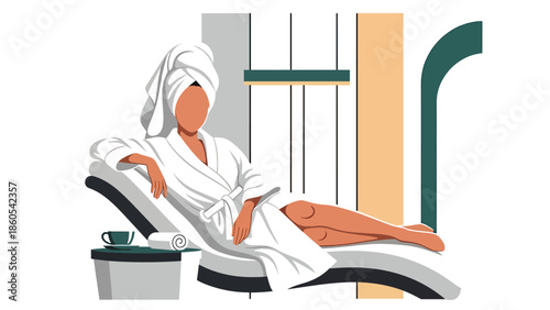 Modern vector illustration of woman relaxing at luxury spa, wellness, self-care, and premium beauty lifestyle concept ideal for health branding