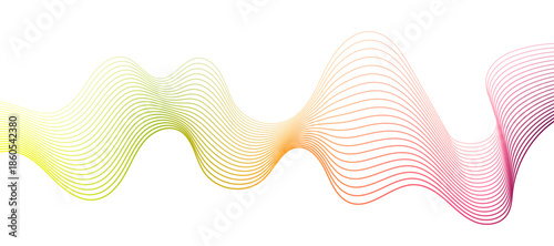 Abstract flowing wavy lines with rainbow gradient color. Digital frequency track and voice equalizer. 