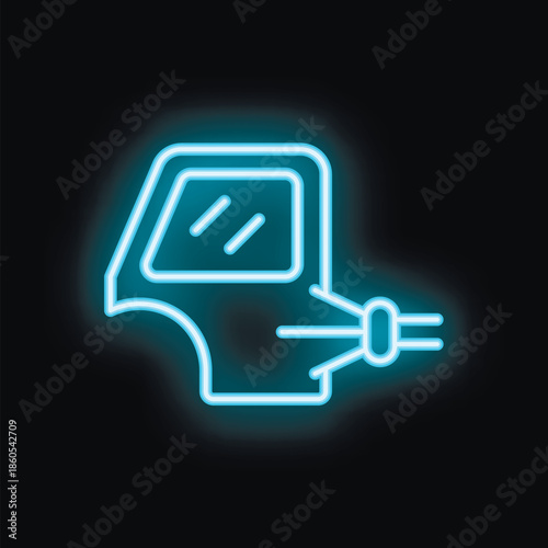 Neon blue car door open sign glowing on a black background