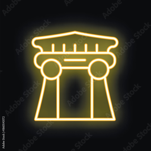 Golden neon column icon glowing on black background, vector illustration