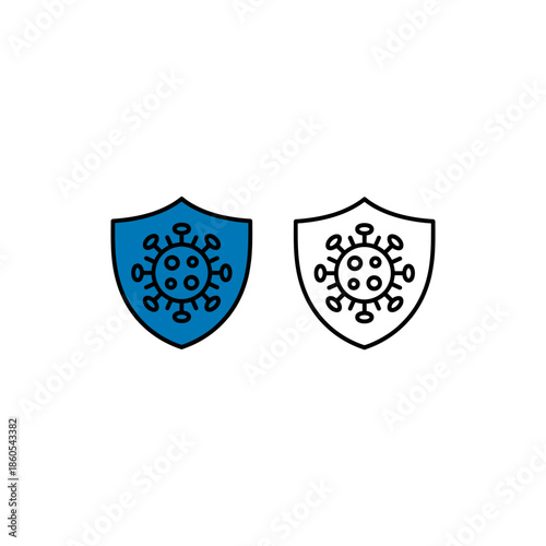 Two shield icons representing virus protection one colored and one outline
