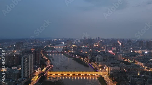 Wallpaper Mural Deyang Mianyuan River Night Aerial View, Sichuan China Torontodigital.ca