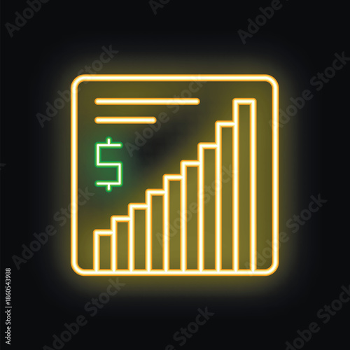 Neon sign showing a chart with increasing bars, representing growing wealth and financial success