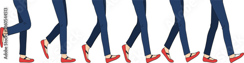 Walking animation leg movement sequence showing step by step gait cycle isolated on white background flat vector