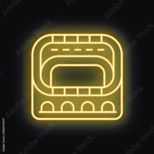 Glowing neon line football stadium icon isolated on black background vector illustration