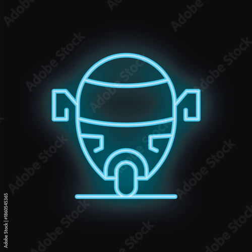 Blue neon icon of a self driving bus, a futuristic vision of public transport