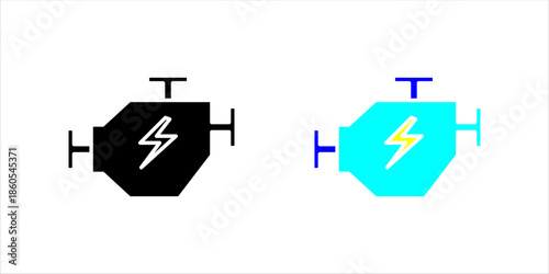 Engine Power Line Icon Line icon of an engine with lightning symbol representing power, performance, automotive technology, energy, and mechanical efficiency.