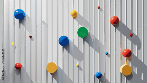 Colorful Scattered Spheres with Shadows on Lined Surface