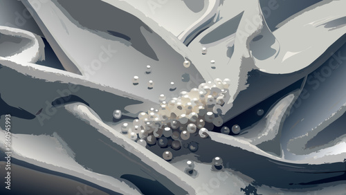 Delicate Pearls Scattered on Soft Gray Fabric