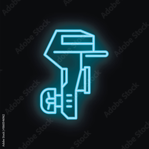 Fotografia Neon blue outboard motor glowing on black background