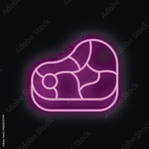 Neon icon of a steak representing food, restaurant, and butchery concepts