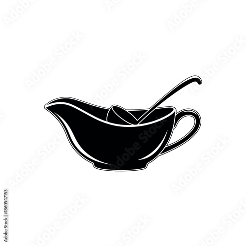Gravy Boat with Ladle Stencil silhouette vector Icon