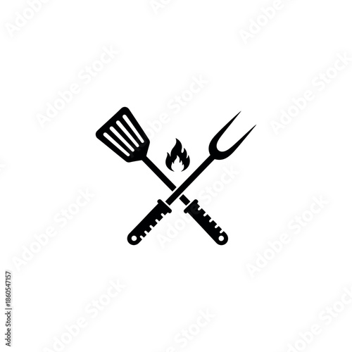 Crossed BBQ Spatula and Fork Stencil Icon