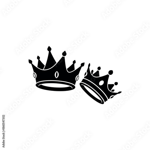 Two Tilted Royal Crowns Stencil silhouette vector
