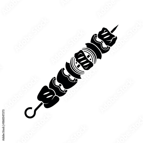 Barbecue Skewer with Food Stencil silhouette vector Icon