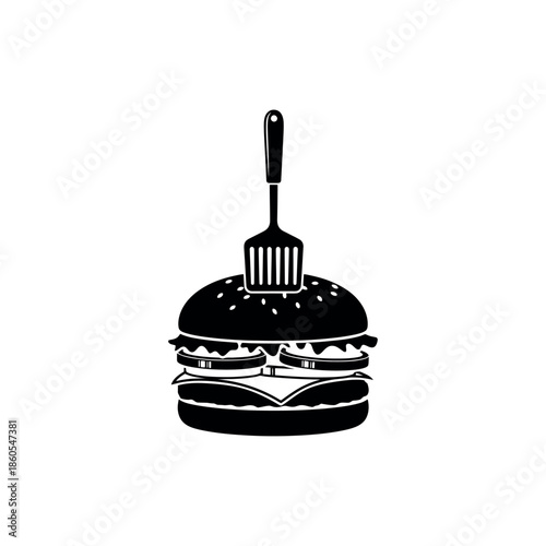 Burger Spatula on Hamburger Stencil Icon