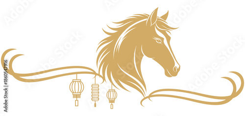Vector illustration of a horse with chinese lantern