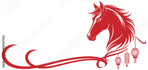 Red horse vector illustration with chinese lantern