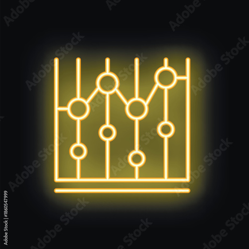 Bright yellow neon line graph is glowing on a black background, representing positive market growth
