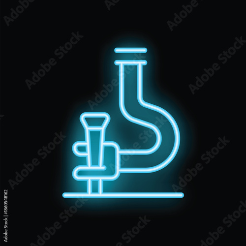 Neon microscope sign glowing on a dark background, perfect for science and education related designs